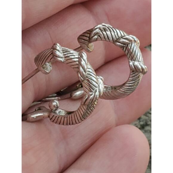 Judith Ripka 925 Sterling Silver Cable Rope Hoop Earrings Signed - Picture 1 of 6
